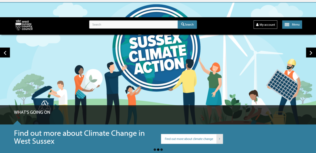 Rotating climate action banner near top of West Sussex County Council home page