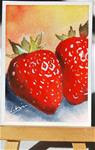 ACEO original watercolor painting of fresh red strawberries  2.5x3.5 inch collectible miniature  - Posted on Saturday, February 21, 2015 by Hui (Hue) A. Li