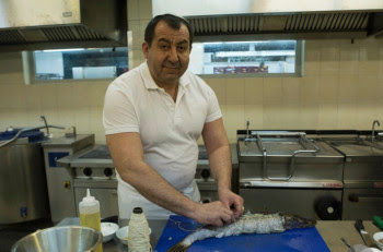 Pinhas Slobodkin at his Moscow kosher food factory in 2014. (Courtesy of Slobodkin)