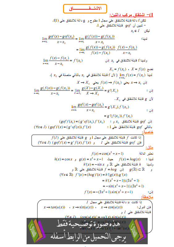 درس الرياضيات: الاشتقاق – الثانية سلك الباكالوريا علوم رياضية Alichti9a9