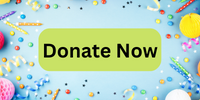 Balloons and confetti around a green "donate now" button.