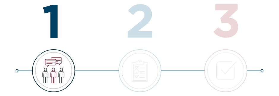 Step 1 icon of three people talking