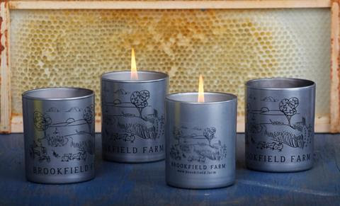 New Brookfield Farm scented beeswax candle in glass