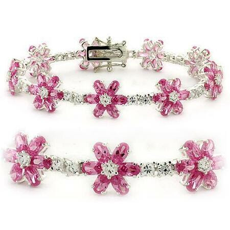 LOAS956 - High-Polished 925 Sterling Silver Bracelet with AAA Grade CZ  in Rose