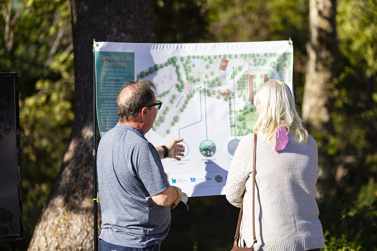 The Community Grants Program is a $46 million investment in projects to reduce impacts on air quality, traffic, noise, and water quality. No other U.S. seaport has voluntarily committed as much funding for community-based environmental mitigation. Pictured here is the 2022 groundbreaking for a stormwater capture and reuse project at Rancho Los Cerritos, which received a Port community grant to help fund the project.