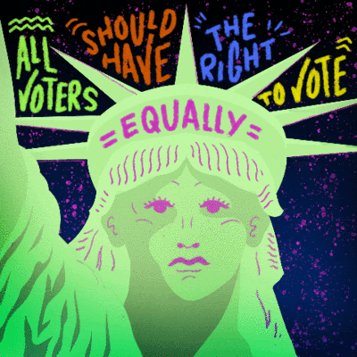 Image of the statue of liberty with the words "all voters should have the right to vote"