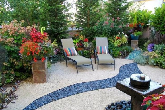 Courtyard garden with colored rock