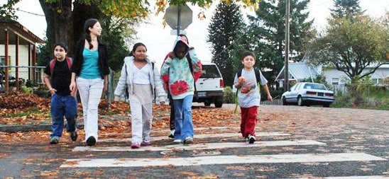 Children crossing the street