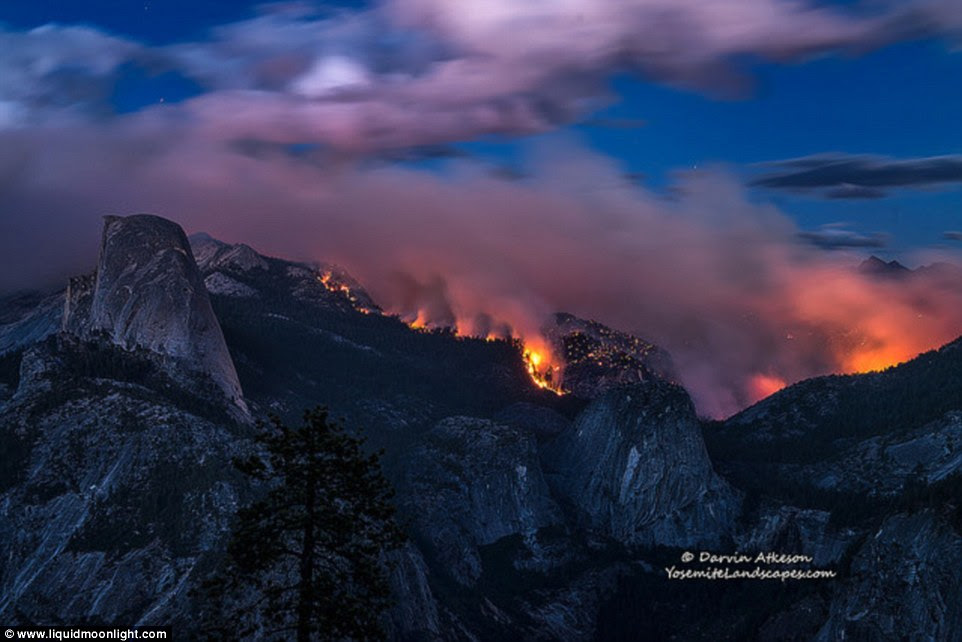 Vibrant colours: Many of the photographs were taken at twilight under a full moon. Atkeson says the Yosemite is 'one of the most stunning National Parks'