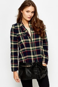 Contrast Faux Leather Check Coat