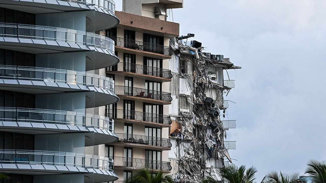 A view of the partially collapsed condo in South Florida 
