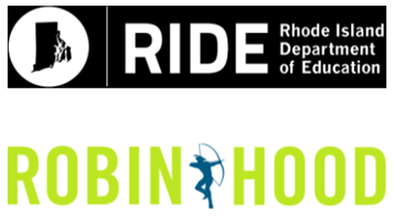 Rhode Island Department of Education logo above Robin Hood Learning & Tech Fund logo