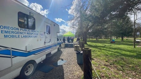 Mobile public health lab and tent for COVID-19 testing at The Cut