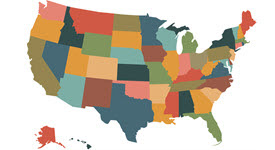Image of U.S. map with states colored in