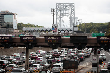Traffic approaching the George Washington Bridge in Fort Lee, N.J., this month. The opening arguments started on Monday in the trial that stemmed from the closing of access lanes to the bridge in 2013.