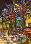 ACEO Night Lights Fountain Theatre Cityscape Painting Illustration Penny StewAr - Posted on Monday, April 13, 2015 by Penny Lee StewArt