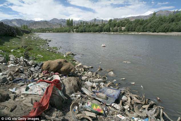 The study suggests that the most effective way of reducing the amount of plastic in the world's oceans is by addressing the sources of pollution along such waterways as these (pictured: the River Indus)