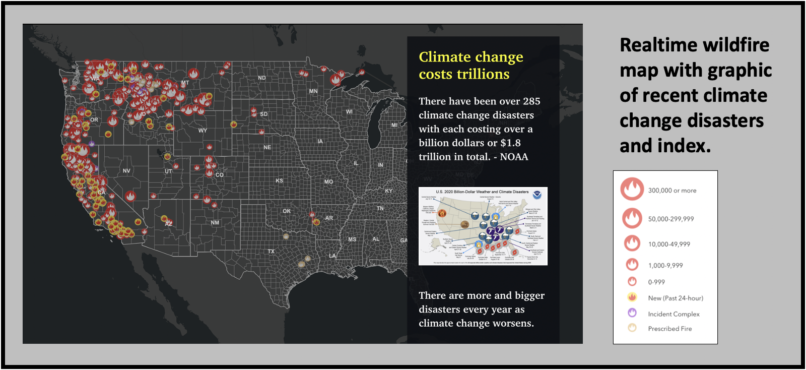 Wildfires and natural disasters that cost lives and trillions of dollars in damage.