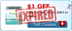$1.00 off ONE Pampers Wipes 168ct or higher