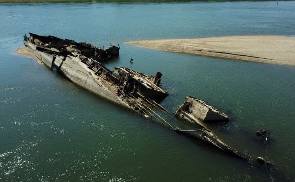 Uno de los barcos alemanes hundidos durante la II Guerra Mundial cerca de Prahovo, Foto REUTERS