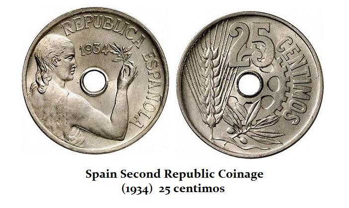 Spain 2nd Republic 25c 1934