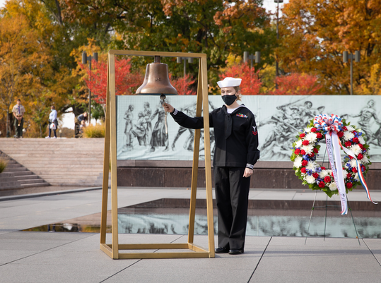 Navy ships bell tolling 21 times at the National WWI Memorial in Washington, D.C.