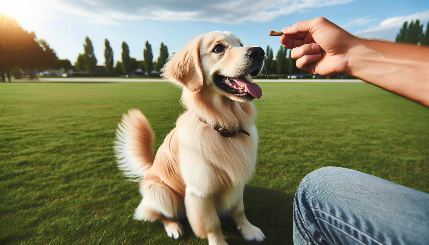 Illustration of a dog responding to positive reinforcement during training