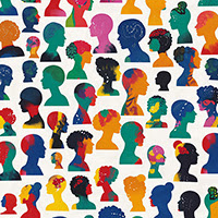 array of human silhouettes in diverse colors and patterns