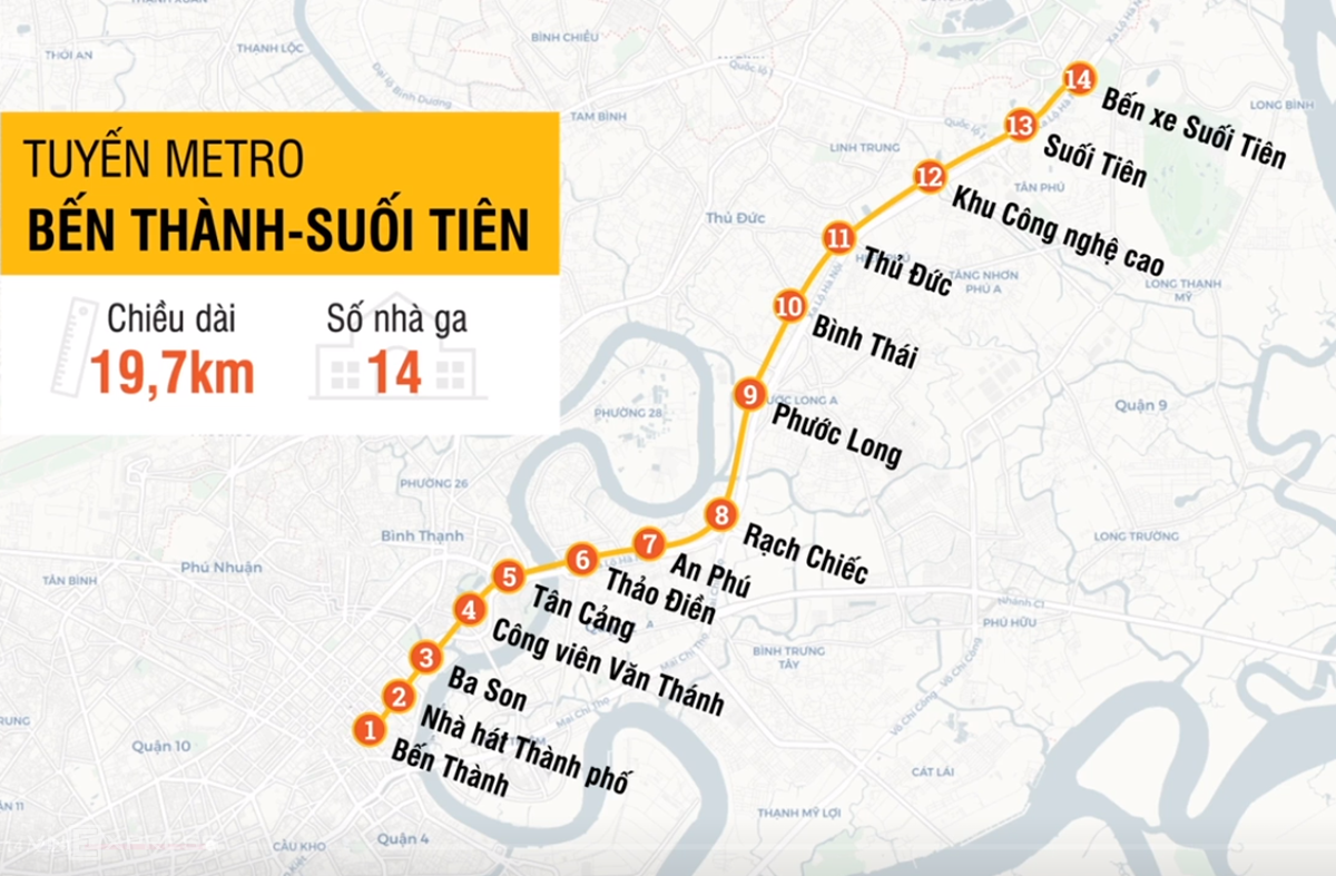Lộ trình tuyến Metro Bến Thành - Suối Tiên. Đồ họa:Tâm Linh