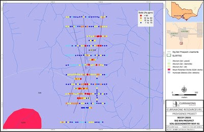 Figure 4. Big Ben Prospect, Reedy Creek Soil Sampling Results (As ppm) (CNW Group/Fosterville South Exploration Ltd.)