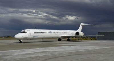 The MD-90 that will become the X-66A pictured at Boeing’s Palmdale site, where it will be modified to test the Transonic Truss-Braced Wing configuration as part of NASA’s Sustainable Flight Demonstrator project. (Boeing photo) (PRNewsfoto/Boeing)