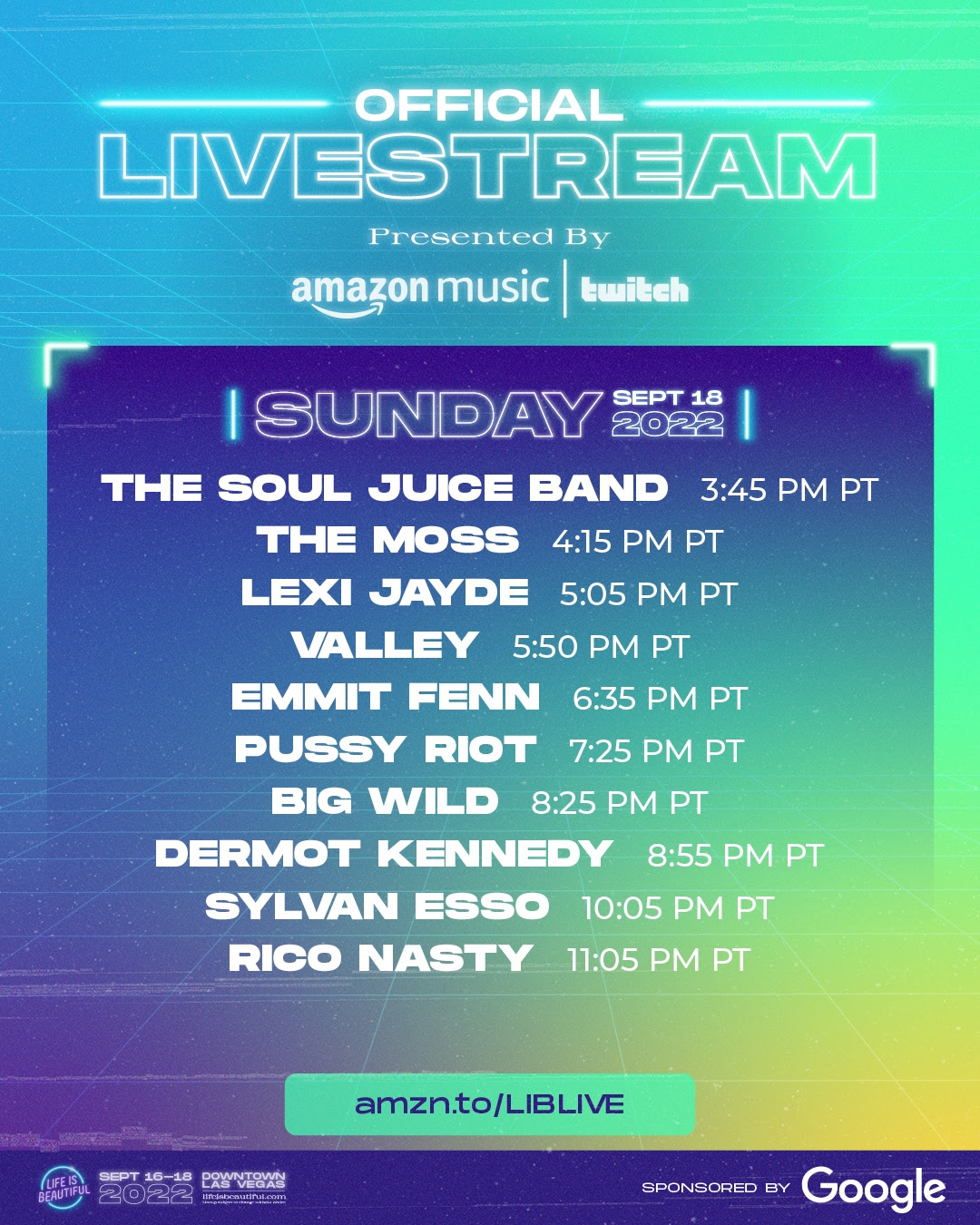 Life is Beautiful 2022 Official Livestream Presented by Amazon Music | Twitch - Sunday Schedule