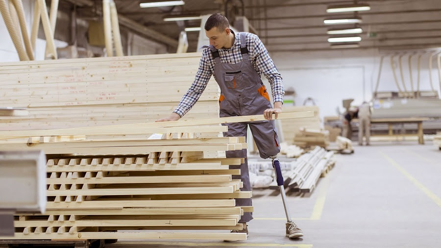 A disabled employee in a workshop