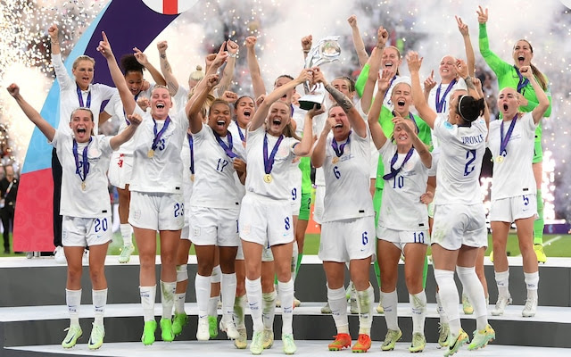 England lift the trophy after their stunning extra-time triumph