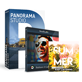 Panorama Studio 3.2 (worth: US$39,95), one NewBlue effects package (worth: US$99) and the Summer Feel Song Collection (worth: US$6,99).