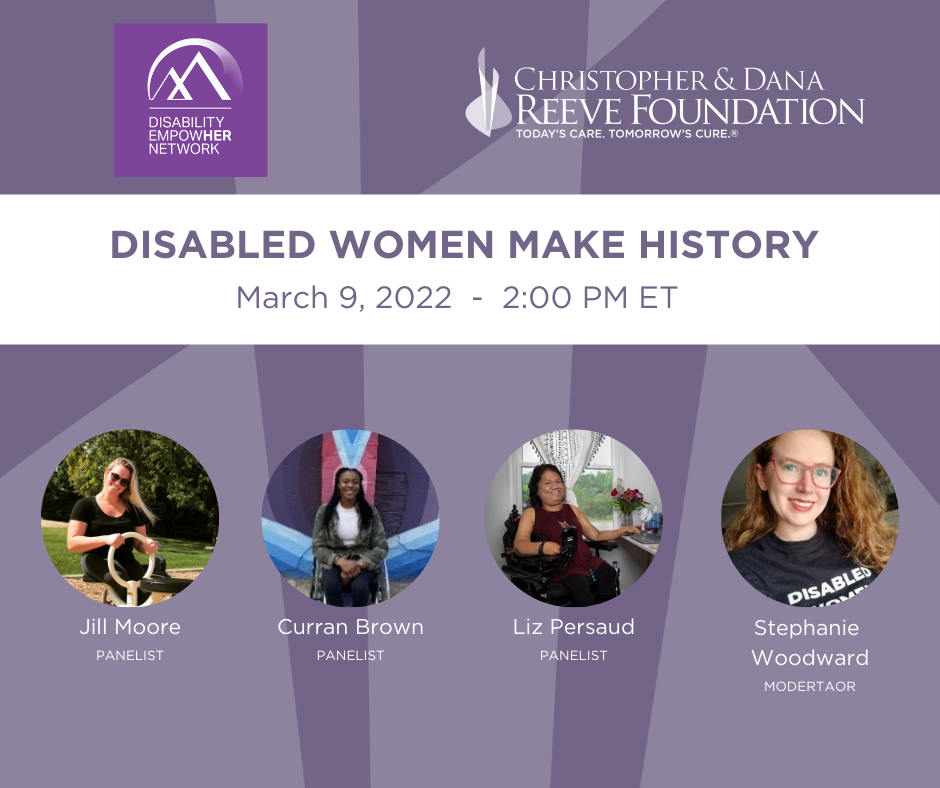 A free webinar featuring a panel discussion with three extraordinary women living with paralysis