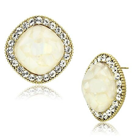 VL067 - IP Gold(Ion Plating) Brass Earrings with Precious Stone Conch in White