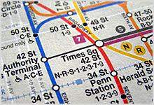 Map of the New York City subway showing Times Square.