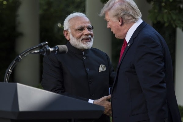 President Trump and Indian Prime Minister Narendra Modi shake hands in the Rose Garden of the White House on June 26. (Jabin Botsford/The Washington Post)