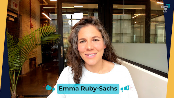 Video still of Emma Rub-Sachs smiling to camera.