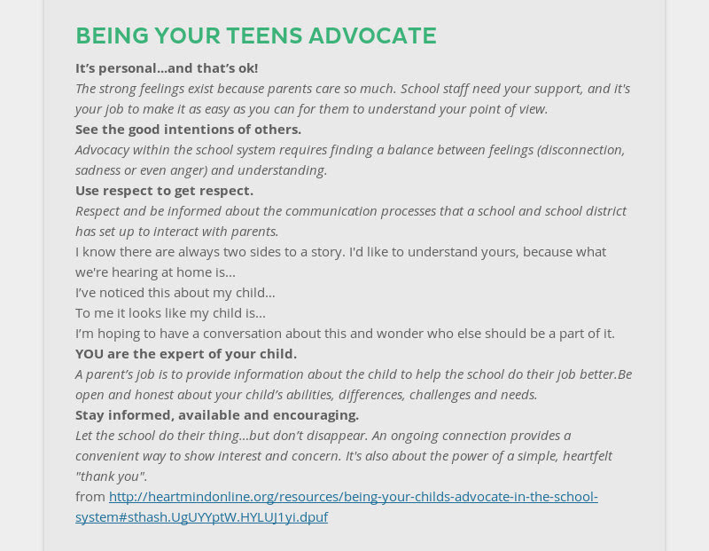 BEING YOUR TEENS ADVOCATE
It’s personal...and that’s ok!
The strong feelings exist because parents...