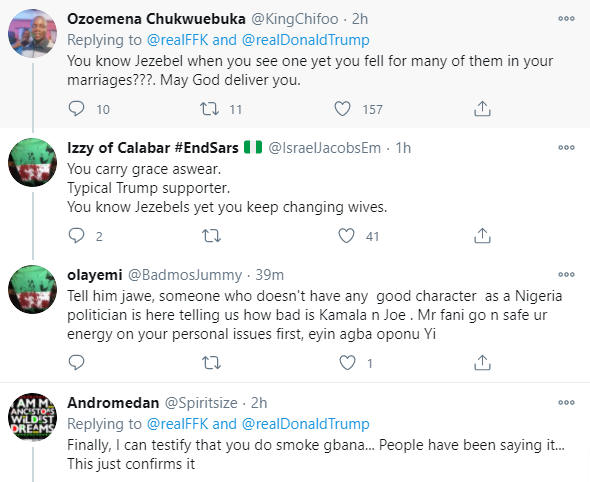 Nigerians react to FFK referring to US president-elect Kamala Harris as