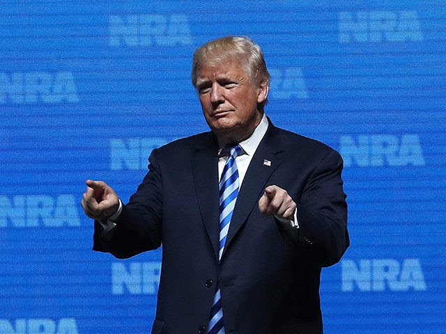 DALLAS, TX - MAY 04: U.S. President Donald Trump greets supporters at the NRA-ILA Leadership Forum during the NRA Annual Meeting & Exhibits at the Kay Bailey Hutchison Convention Center on May 4, 2018 in Dallas, Texas. The National Rifle Association's annual meeting and exhibit runs through Sunday. (Photo by …