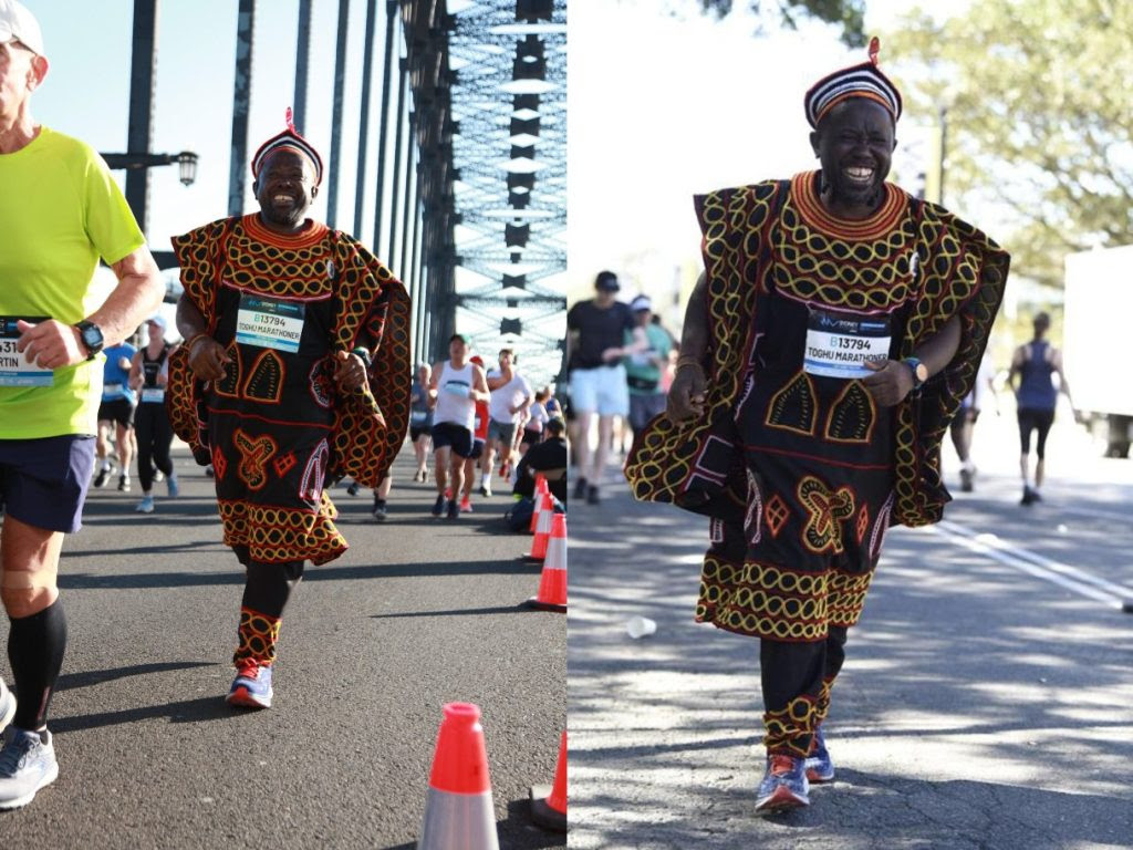 Inspirational: How Cameroonian Internally Displaced Persons made Afowiri Fondzenyuy's Sydney Marathon Toghu Outfit 4