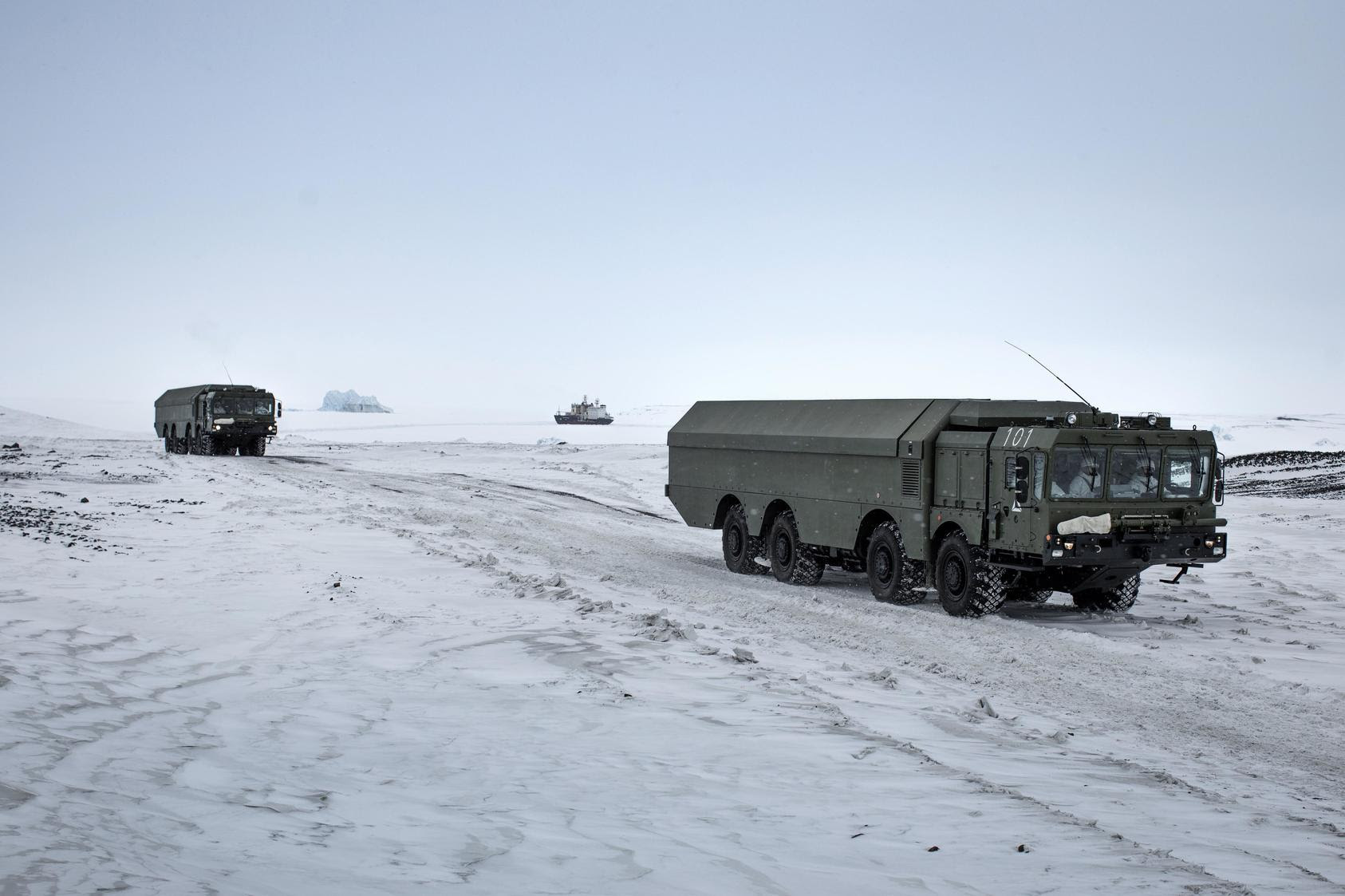 Russia’s military moves mobile missile launchers in its Arctic region in 2021. The government of President Vladimir Putin has asserted a right to use nuclear weapons in the Ukraine war. (Emile Ducke/The New York Times)