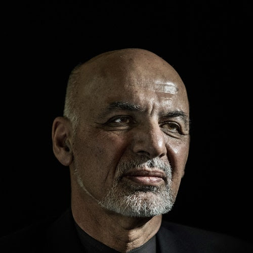 A photo of Ashraf Ghani on a black background.