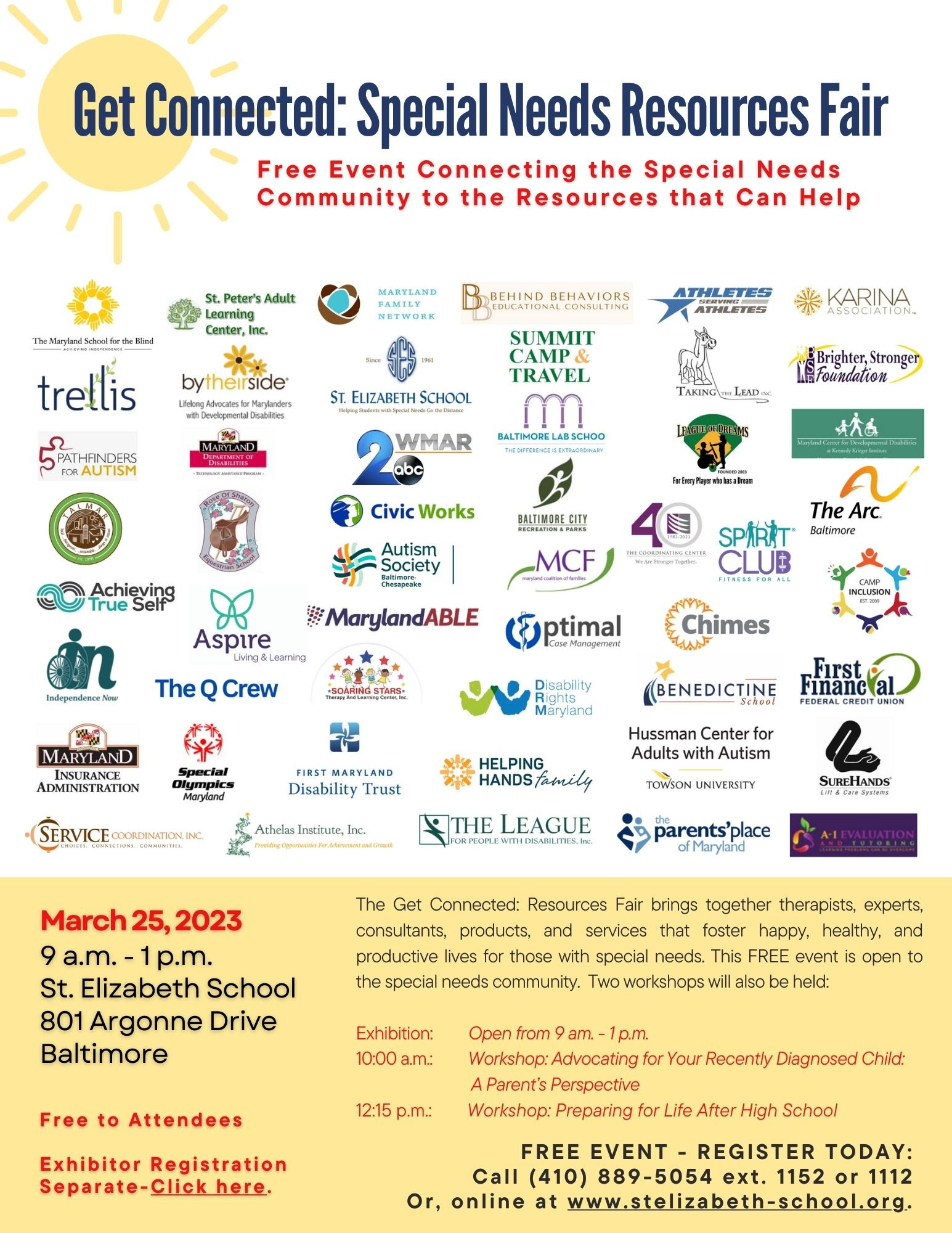 Get Connected: Special Needs Resource Fair. Logos of 40 vendors.