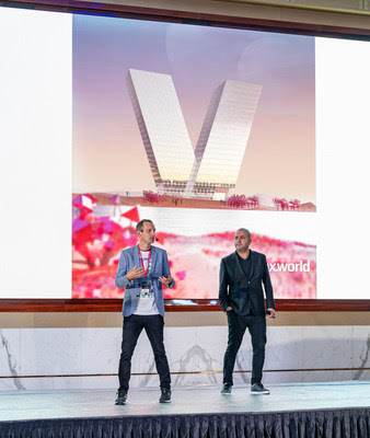 pax.world Founder Frank Fitzgerald and Virtuzone CEO George Hojeige unveil The V at MetaWeek Dubai.
