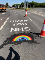 rainbows painted on the road