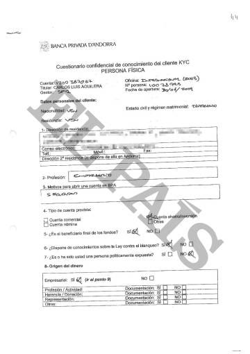 Formulario que rellenó el exjefe del espionaje venezolano en la BPA para abrir su cuenta en junio de 2009.